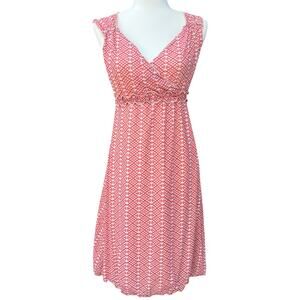 Block Print Orange White Midi Dress Women’s Size M Boho Indie Spring